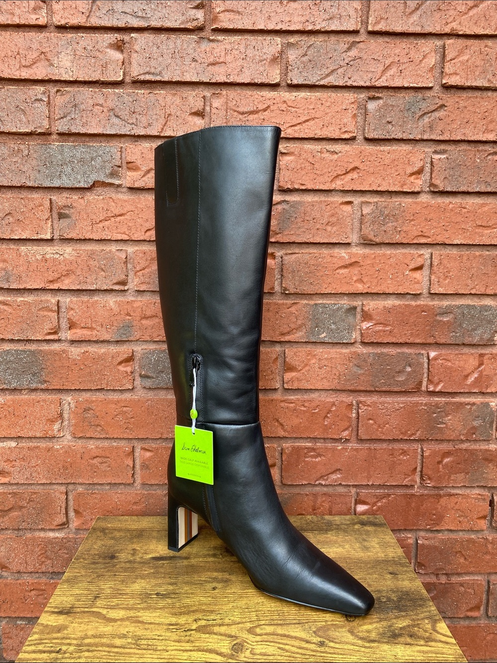 NWT Sam Edelman Black Leather Knee-High Block Heel Boots 8.5